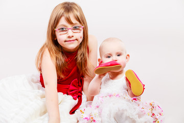 Wall Mural - Two little sisters portrait.