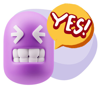 3d Rendering Smile Character Emoticon Expression saying Yes with