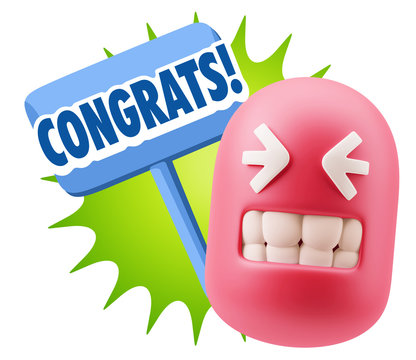 3d Rendering Smile Character Emoticon Expression saying Congrats
