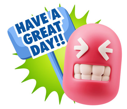 3d Rendering Smile Character Emoticon Expression saying Have A G