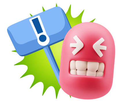 3d Rendering Smile Character Emoticon Expression saying ! with C