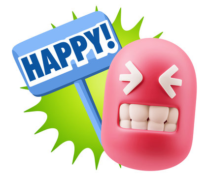 3d Rendering Smile Character Emoticon Expression saying Happy wi