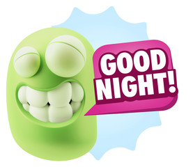 Fototapete - 3d Rendering Smile Character Emoticon Expression saying Good Nig