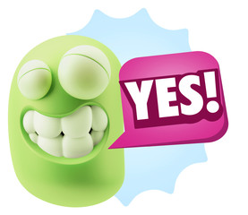 Fototapete - 3d Rendering Smile Character Emoticon Expression saying Yes with