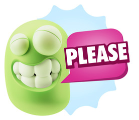 Fototapete - 3d Illustration Laughing Character Emoji Expression saying Pleas