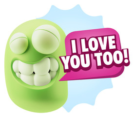 Fototapete - 3d Illustration Laughing Character Emoji Expression saying I Lov