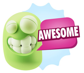 Fototapete - 3d Rendering Smile Character Emoticon Expression saying Awesome
