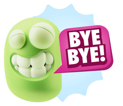 3d Rendering Smile Character Emoticon Expression saying Bye Bye