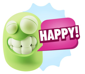 Fototapete - 3d Rendering Smile Character Emoticon Expression saying Happy wi