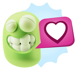 Fototapete - 3d Rendering Smile Character Emoticon Expressing Love with a Hea