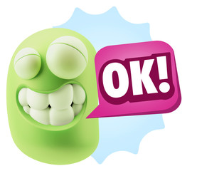 Fototapete - 3d Rendering Smile Character Emoticon Expression saying Ok with