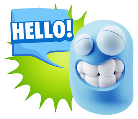 Fototapete - 3d Rendering Smile Character Emoticon Expression saying Hello wi