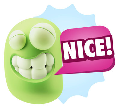 3d Rendering Smile Character Emoticon Expression saying Nice wit
