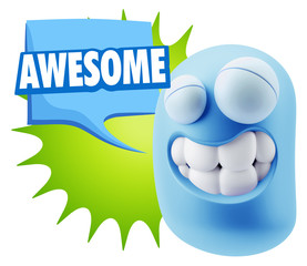 Fototapete - 3d Rendering Smile Character Emoticon Expression saying Awesome