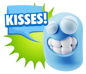 Fototapete - 3d Rendering Smile Character Emoticon Expression saying Kisses w