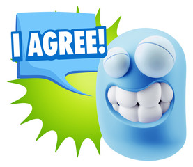 Fototapete - 3d Illustration Laughing Character Emoji Expression saying I Agr