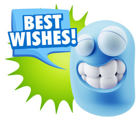 Fototapete - 3d Rendering Smile Character Emoticon Expression saying Best Wis