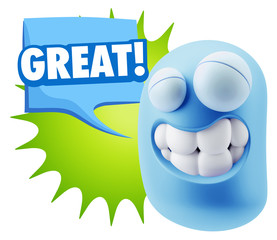 Fototapete - 3d Illustration Laughing Character Emoji Expression saying Great