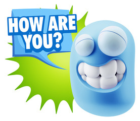 Fototapete - 3d Rendering Smile Character Emoticon Expression saying How Are