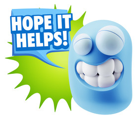 Fototapete - 3d Illustration Laughing Character Emoji Expression saying Hope