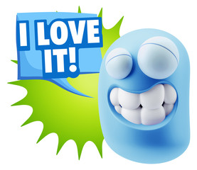 Fototapete - 3d Rendering Smile Character Emoticon Expression saying I Love I