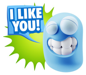 Fototapete - 3d Illustration Laughing Character Emoji Expression saying I Lik