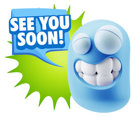 Fototapete - 3d Rendering Smile Character Emoticon Expression saying See You