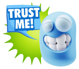 Fototapete - 3d Illustration Laughing Character Emoji Expression saying Trust