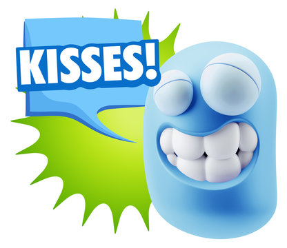 3d Rendering Smile Character Emoticon Expression saying Kisses w