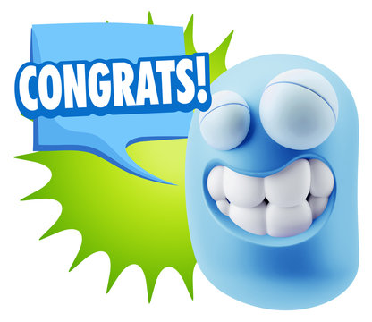 3d Rendering Smile Character Emoticon Expression saying Congrats