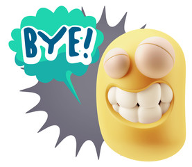 Wall Mural - 3d Illustration Laughing Character Emoji Expression saying Bye w