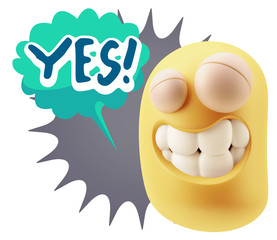 Fototapete - 3d Rendering Smile Character Emoticon Expression saying Yes with