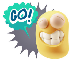 Fototapete - 3d Rendering Smile Character Emoticon Expression saying Go with