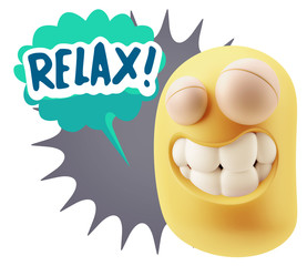 Fototapete - 3d Rendering Smile Character Emoticon Expression saying Relax wi