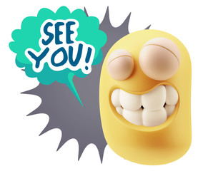 Fototapete - 3d Rendering Smile Character Emoticon Expression saying See You