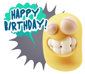 Fototapete - 3d Rendering Smile Character Emoticon Expression saying Happy Bi