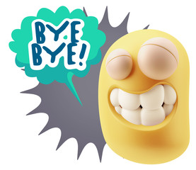 Fototapete - 3d Rendering Smile Character Emoticon Expression saying Bye Bye