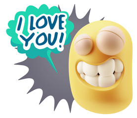 Fototapete - 3d Rendering Smile Character Emoticon Expression saying I Love Y