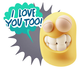 Wall Mural - 3d Illustration Laughing Character Emoji Expression saying I Lov