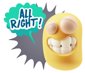 Fototapete - 3d Rendering Smile Character Emoticon Expression saying All Righ