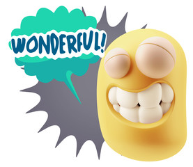 Fototapete - 3d Rendering Smile Character Emoticon Expression saying Wonderfu