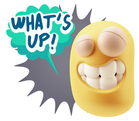 Fototapete - 3d Rendering Smile Character Emoticon Expression saying What'S U