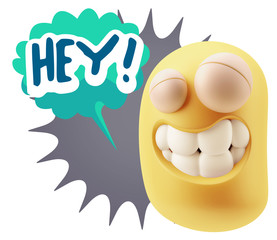 Fototapete - 3d Illustration Laughing Character Emoji Expression saying Hey w