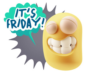 Fototapete - 3d Rendering Smile Character Emoticon Expression saying It's Fri