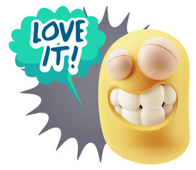 Fototapete - 3d Rendering Smile Character Emoticon Expression saying I Love I