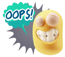 Fototapete - 3d Rendering Smile Character Emoticon Expression saying Oops wit