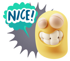 Fototapete - 3d Rendering Smile Character Emoticon Expression saying Nice wit
