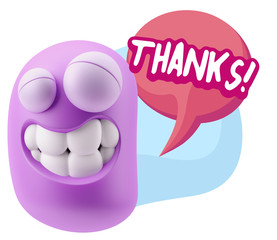 Fototapete - 3d Rendering Smile Character Emoticon Expression saying Thanks w