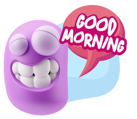 Fototapete - 3d Rendering Smile Character Emoticon Expression saying Good Mor