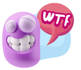 Fototapete - 3d Rendering Smile Character Emoticon Expression saying WTF with